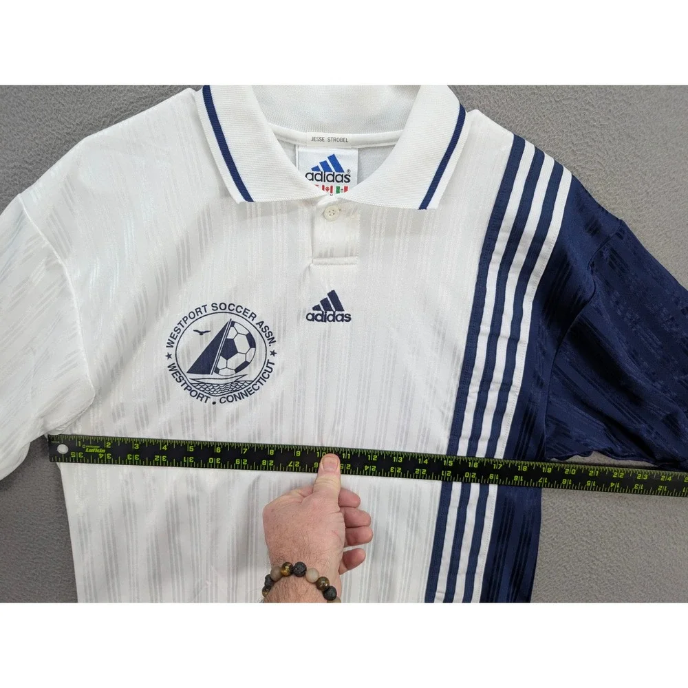 Adidas Westport Soccer Assn Jersey Polo Shirt Men's Size M White Navy‎ #27 USA - Picture 6 of 9